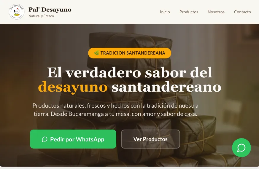 Página web diseñada para Pal' Desayuno (Tienda de alimentos)