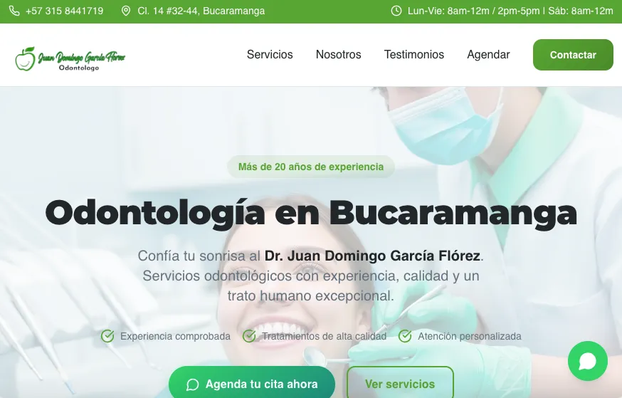 Página web diseñada para Dr. Juan Domingo García (Odontología)