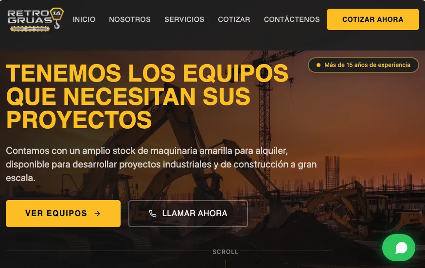 Página web diseñada para Retro Grúas (Maquinaria)