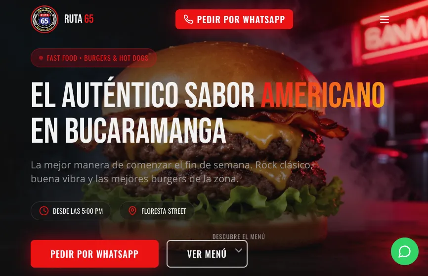 Página web diseñada para Ruta 65 (Restaurante)